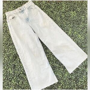 Zara Washed Distressed Wide Leg Crop Jeans, Raw Frayed Distressed Hem -Sz 2